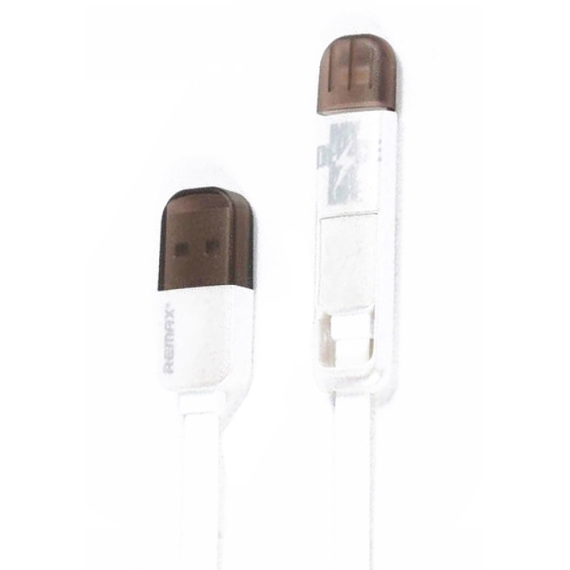 Кабел за данни 2 в 1 micro USB Iphone Lighting, Remax Transformers, 1м, Бял - 14363