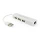 USB хъб No Brand, USB 2.0 + Мрежов адаптер, 3 Порта, Бял - 12052