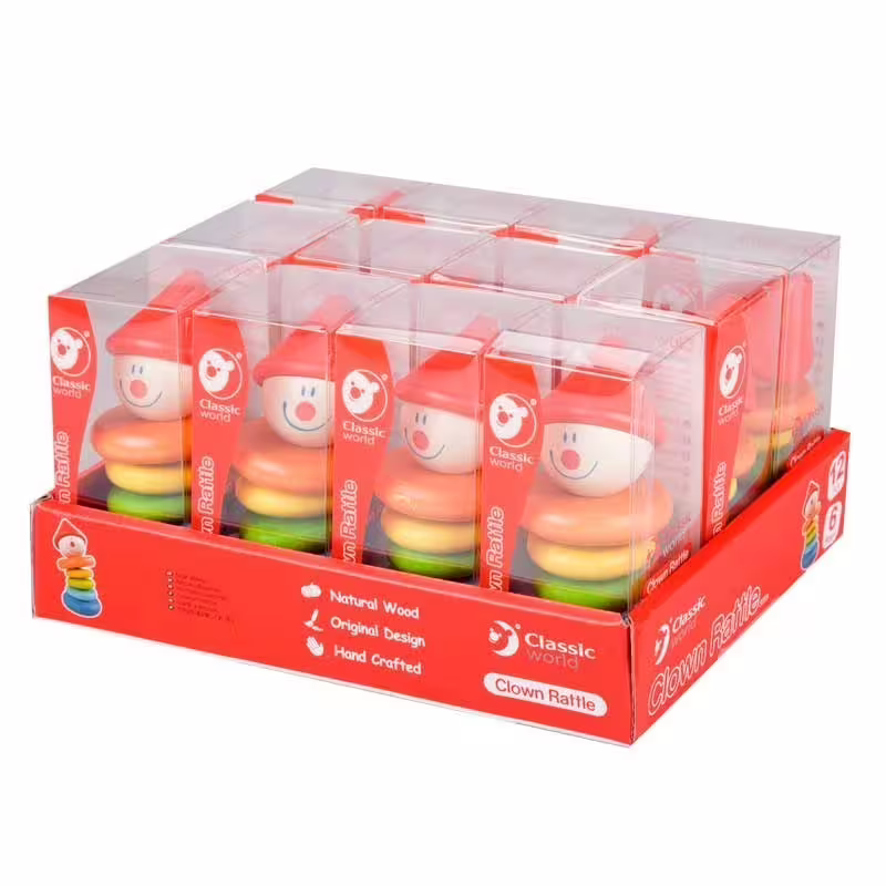 Дървена дрънкалка за бебета - клоун