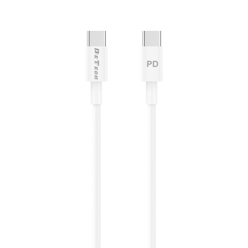 Кабел за данни DeTech DE-C29PD, Type-C - Type-C, PD, 1.0m, Бял - 40112