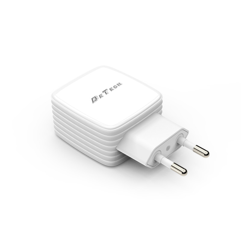 Мрежово зарядно устройство DeTech DE-33i, 5V/2.4A, 220V, 2 x USB, С Lightning кабел, 1.0m, Бял - 40101