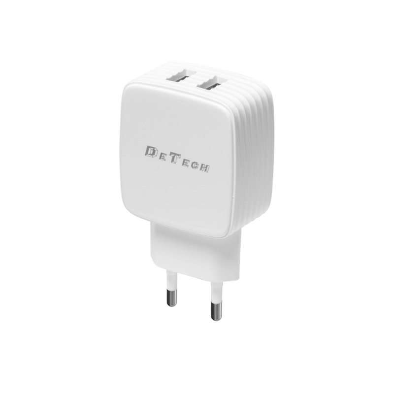 Мрежово зарядно устройство DeTech, DE-33, 5V/2.4A 220V, 2 x USB, Бял - 40099