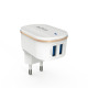 Мрежово зарядно устройство DeTech DE-15i, 5V/3.1A, 220V, 2 x USB, С Lightning кабел, 1.0m, Бял - 40097