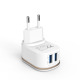 Мрежово зарядно устройство DeTech DE-15M, 5V/3.1A, 220V,2 x USB, С Micro USB кабел, 1.0m, Бял - 40096