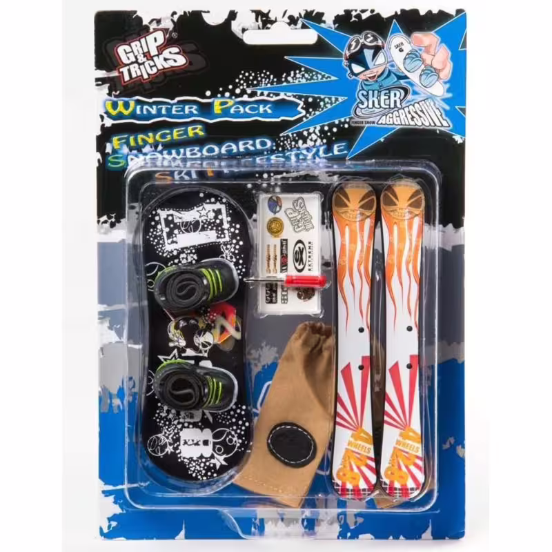 Комплект играчки за пръсти Сноуборд и ски, син и червен