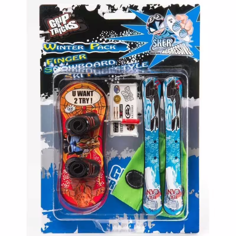 Комплект играчки за пръсти Сноуборд и Ски, червен и син