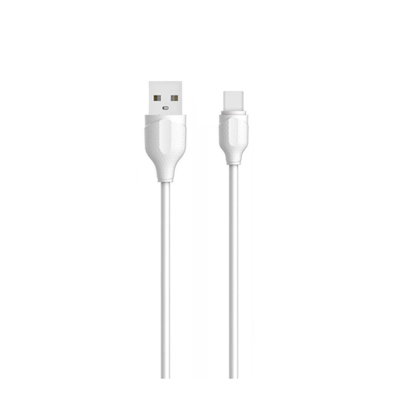 Кабел Type-C LS372, бързо зареждане, силиконов, бял, USB-A(м), USB-C(м), 2m, 2,4A